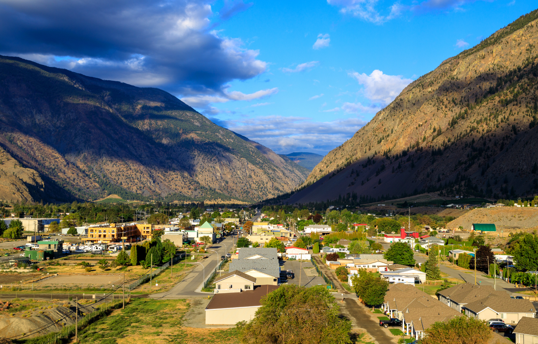 Image of the Village of Keremeos with houses in the valley